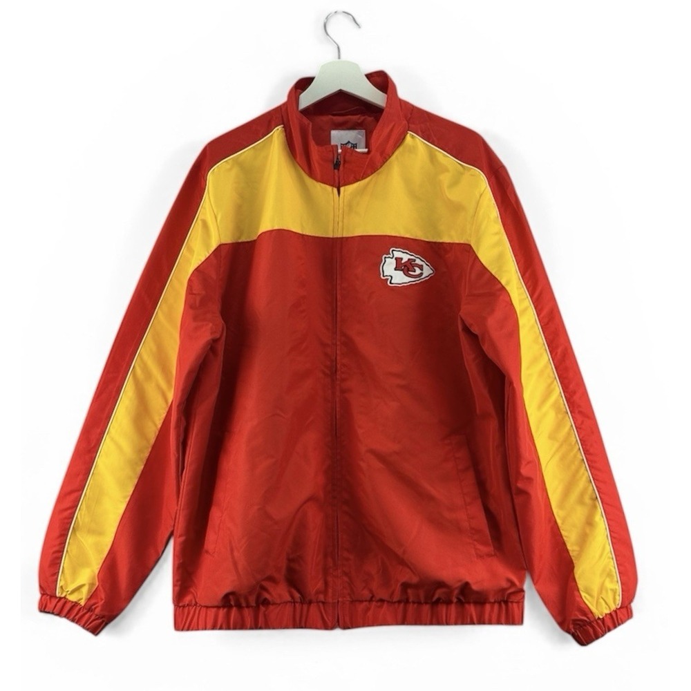 NFL Kansas City Chiefs Red Full Zip Windbreaker Light Jacket Men's Sz Large EUC